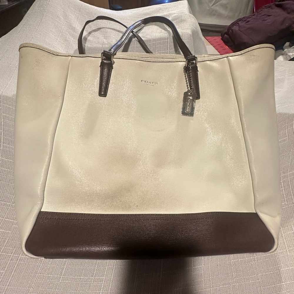 Coach Two-Tone White and Brown Tote